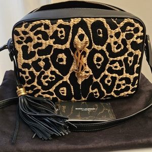 Saint Laurent Lou Medium Animal-Print Raffia YSL Camera Bag